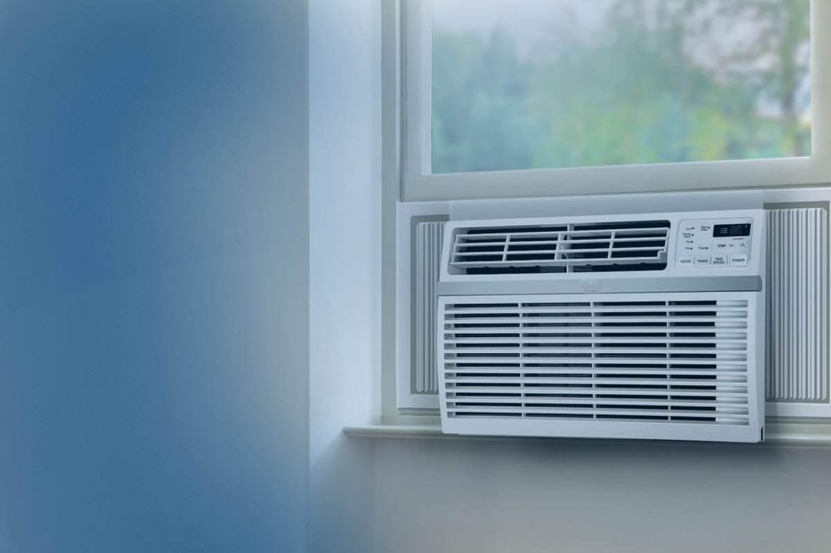 Air conditioner on a window sill